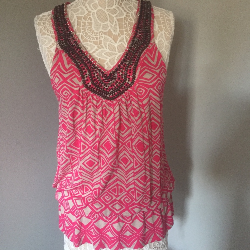 ❗️Final Price Drop❗️ Women’s Beaded and Print Top